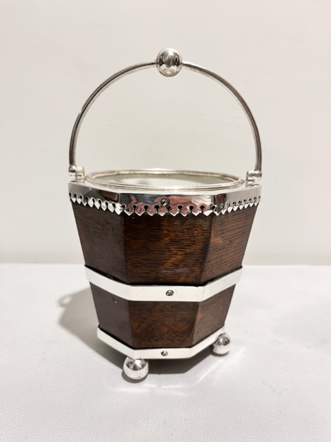 Smart Hexagonal Antique Silver Plated and Oak Jam or Preserve Dish