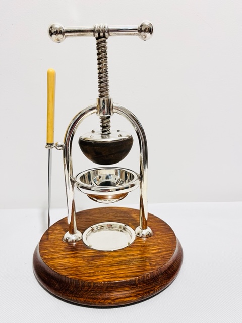 Antique Silver Plated and Oak Lemon Squeezer or Juicer (c.1880)