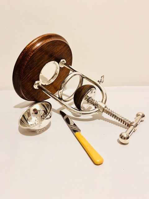 Antique Silver Plated and Oak Lemon Squeezer or Juicer Antique Silver Plated and Oak Lemon Squeezer or Juicer