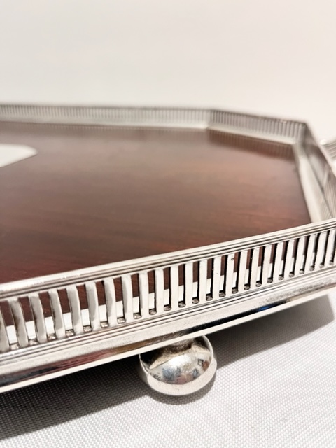 Antique Silver Plated and Oak Gallery Tray