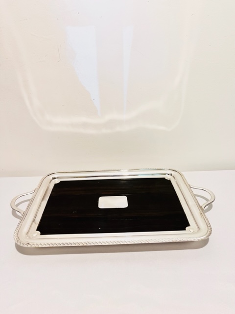 Small Antique Silver Plated Tray with Ebonised Wood Base