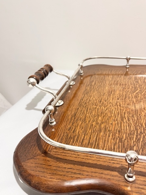 Large Oak and Silver Plated Gallery Tray