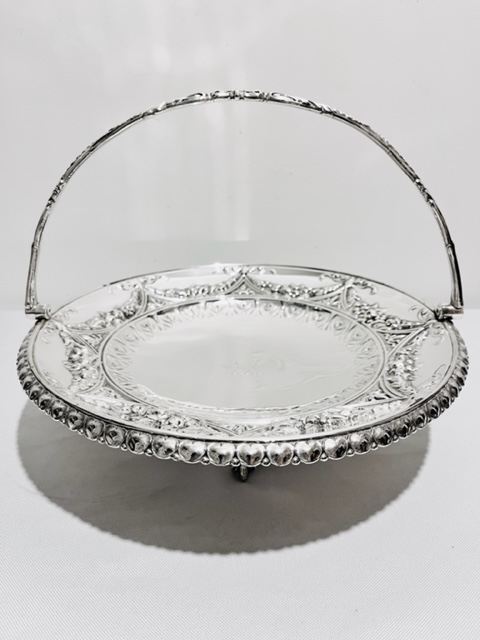Handsome Antique Silver Plated Basket Mounted with Hearts