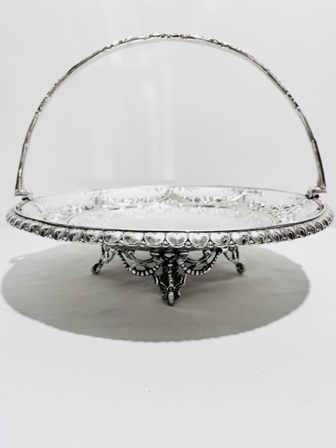 Handsome Antique Silver Plated Basket Mounted with Hearts