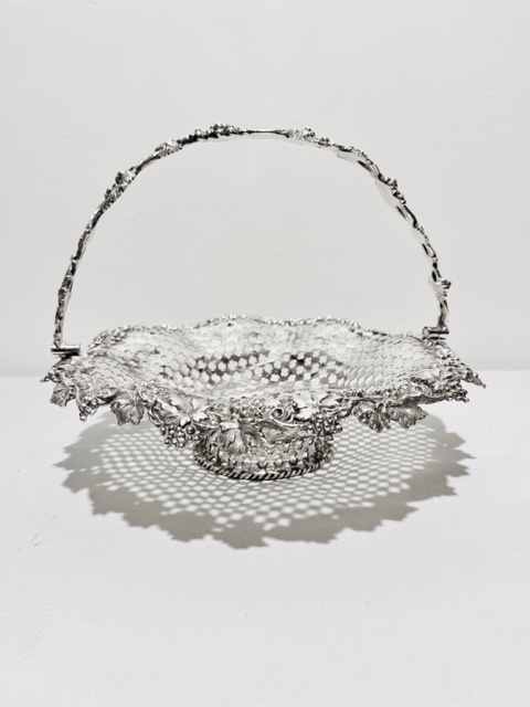 Attractive Silver Plated Basket Pierced and Mounted with Grapes and Vines