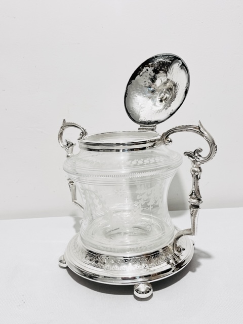 Super Quality Antique Silver Plated and Glass Biscuit Box