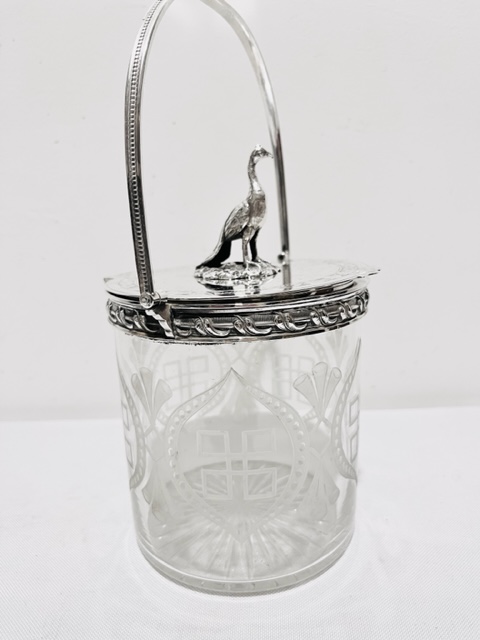 Antique Silver Plated Biscuit Box with Large Bird Finial Possibly a Pheasant