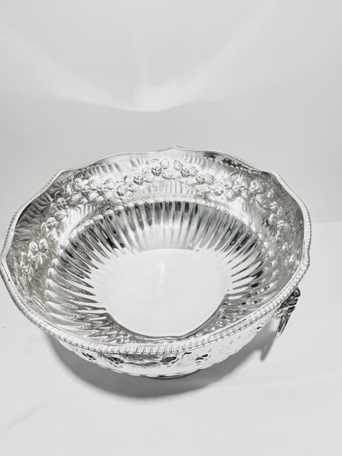Vintage Silver Plated Punch Bowl with Fluted Decoration