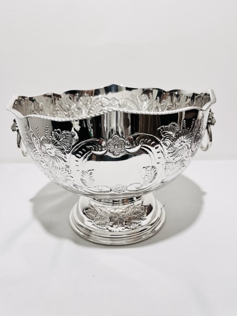 Vintage Silver Plated Punch Bowl Embossed with Flowers and Leaves