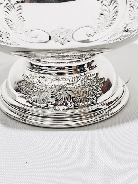 Vintage Silver Plated Punch Bowl Embossed with Flowers and Leaves