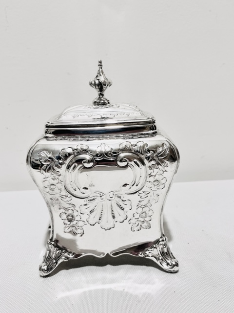 Victorian Silver Plated Tea Caddy on Four Scrolled Feet