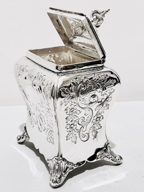 Victorian Silver Plated Tea Caddy on Four Scrolled Feet