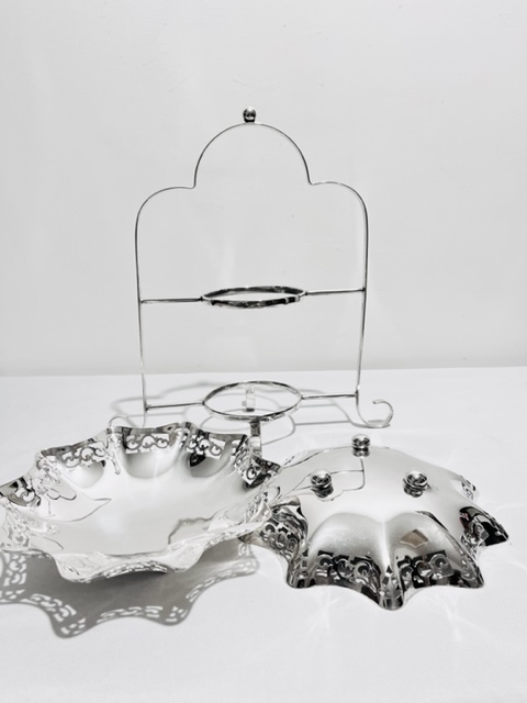 Pretty Vintage Silver Plated Cake Stand with Round Dishes