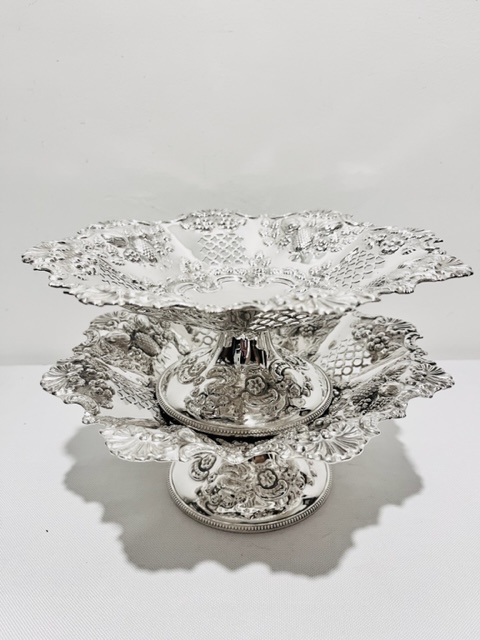 Smart Pair of Antique Silver Plated Fruit or Cake Comports