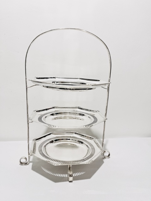 Antique Silver Plated Three Tier Cake Stand with Original Plates (c.1920)