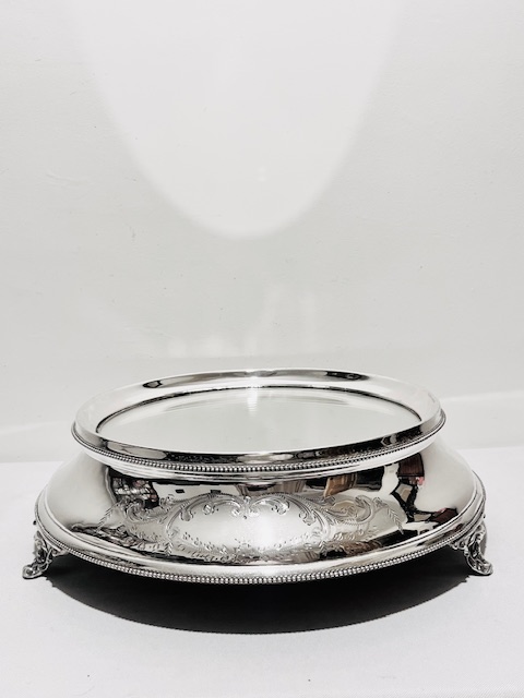 Antique Silver Plated Round Cake or Centrepiece Mirrored Plateau