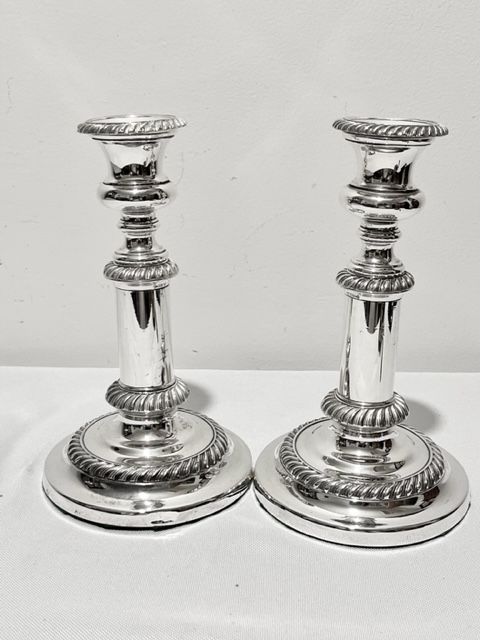 Stylish Pair of Old Sheffield Plate Telescopic Candlesticks