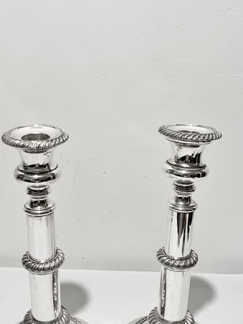 Stylish Pair of Old Sheffield Plate Telescopic Candlesticks
