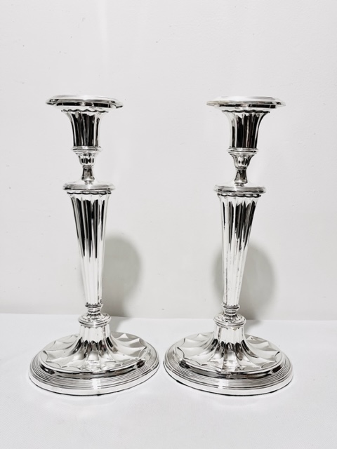 Stylish Pair of Antique Adams Style Silver Plated Candlesticks (c.1880)