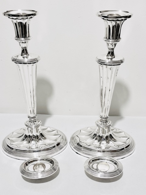 Stylish Pair of Antique Adams Style Silver Plated Candlesticks