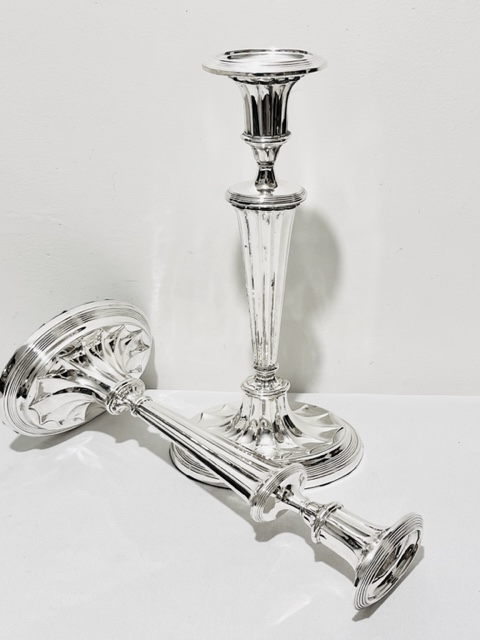 Stylish Pair of Antique Adams Style Silver Plated Candlesticks