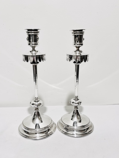 Stylish Pair of Arts & Crafts Design Silver Plated Candlesticks