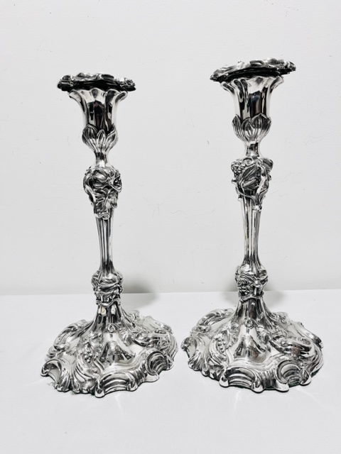 Handsome Pair of Victorian Elkington Silver Plated Candlesticks