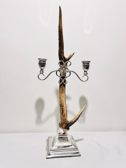 Unusual Antique Silver Plated and Antler Candelabra