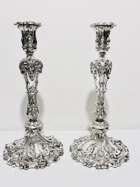 Handsome Pair of Antique Silver Plated Candlesticks