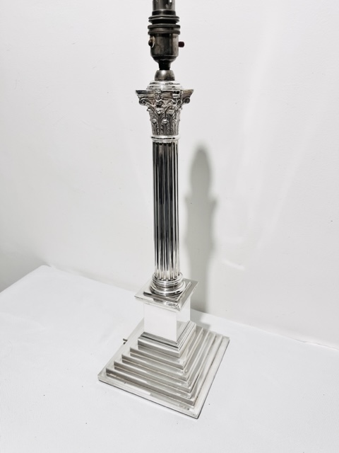 Antique Silver Plated Corinthian Column Table Lamp (c.1880)