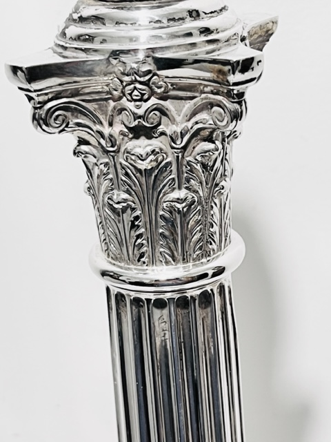 Antique Silver Plated Corinthian Column Table Lamp