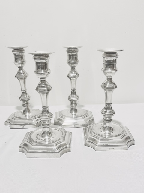 Set of Four Stylish Matching Antique Silver Plated Candlesticks