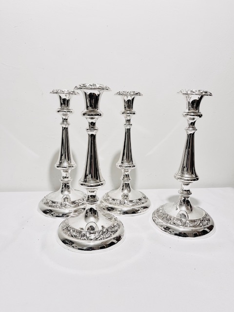 Attractive Set of Four Antique Silver Plated Candlesticks