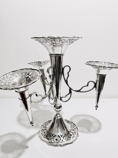 Smart Antique Silver Plated Epergne with Four Flower Trumpets (c.1910)