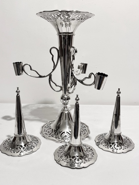 Smart Antique Silver Plated Epergne with Four Flower Trumpets