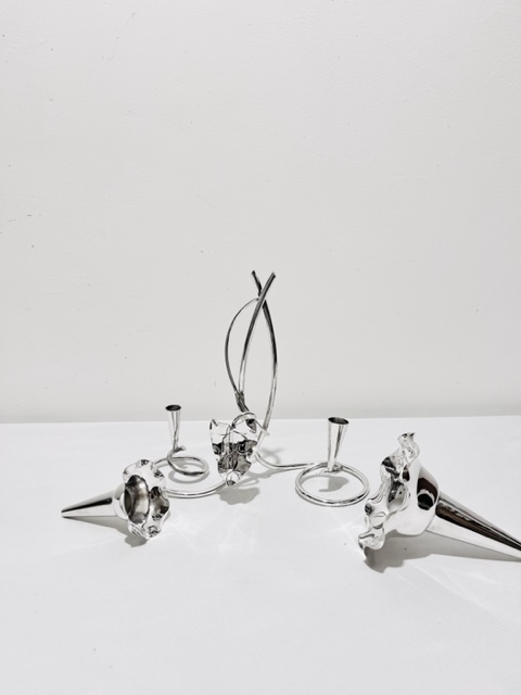 Small Vintage Silver Plated Epergne with Fluted Holders