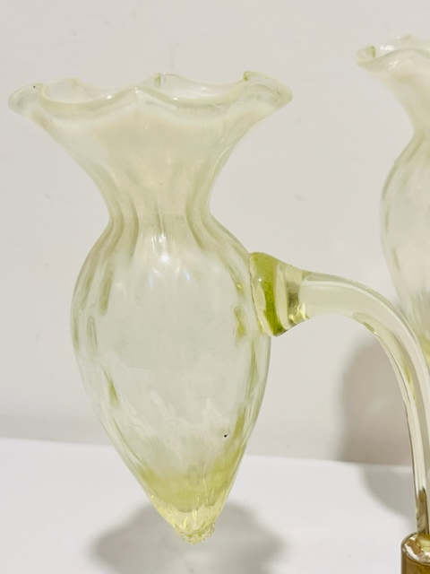 Charming Antique Pale Green Vaseline Glass Epergne