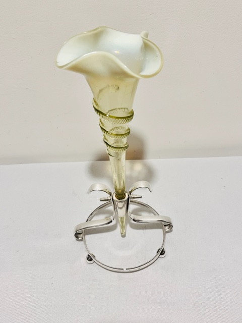 Silver Plated and Vaseline Glass Antique Flower Vase