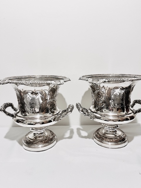 Pair of Campagna Shaped Old Sheffield Plate Wine Coolers (c.1830)