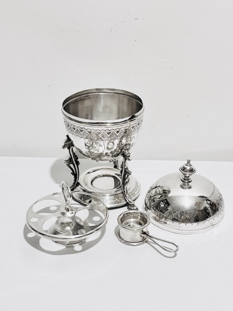 Silver Plated Egg Coddler or Boiler on Hoof Feet That Rises to Heads of Griffins