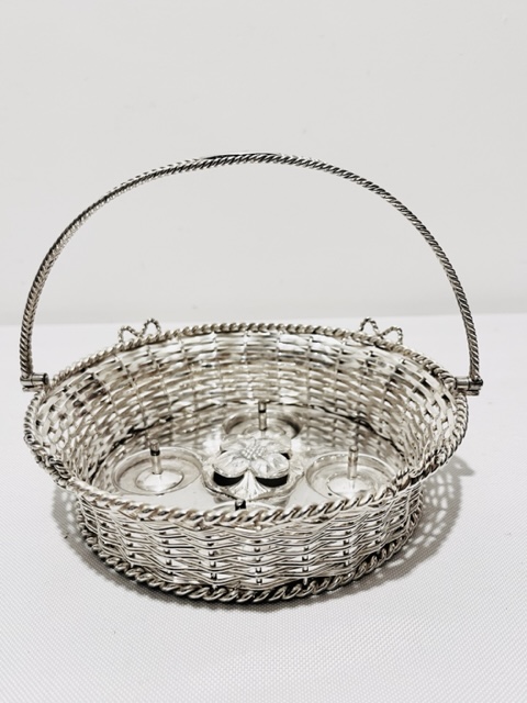 Charming Antique Silver Plated Basket Weave Design Egg Cruet