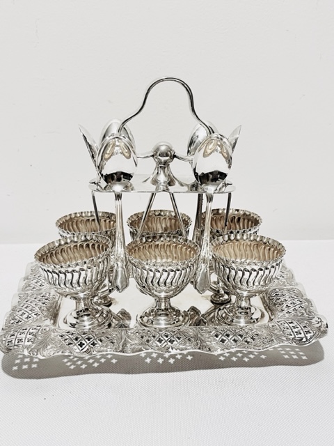 Smart Antique Silver Plated 6 Egg Cruet on Stand