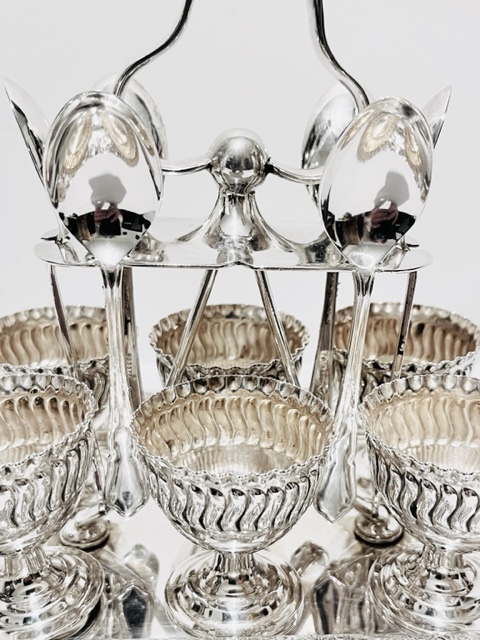 Smart Antique Silver Plated 6 Egg Cruet on Stand