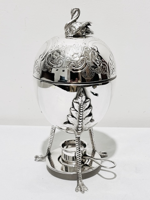 Antique Silver Plated Egg Coddler or Boiler on Realistic Chicken Legs