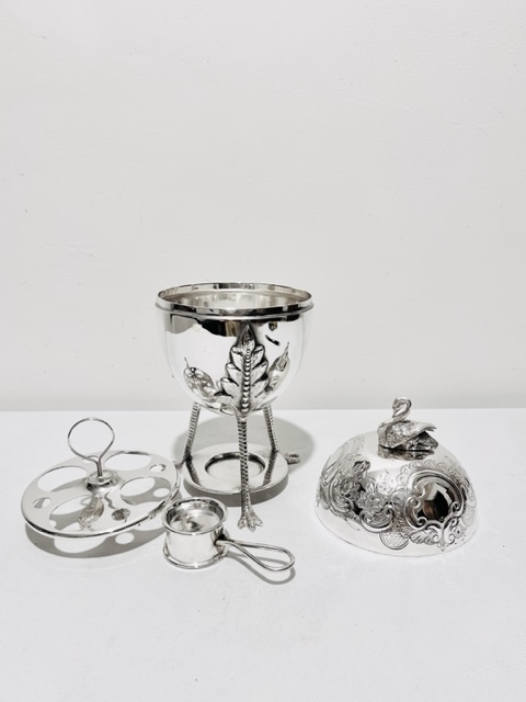 Antique Silver Plated Egg Coddler or Boiler on Realistic Chicken Legs