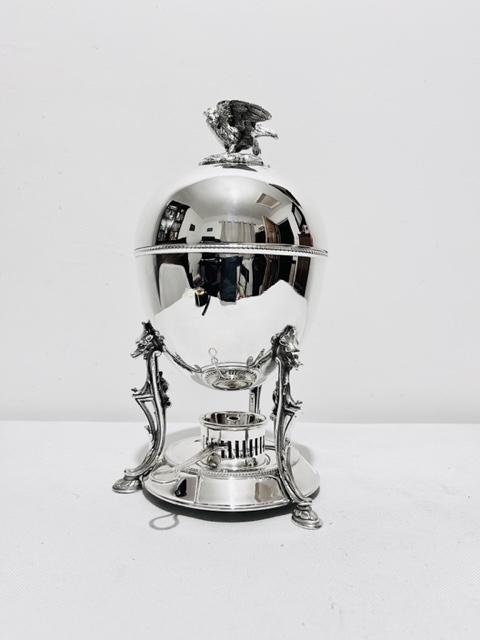 Antique Silver Plated Egg Boiler or Coddler with Griffin Heads