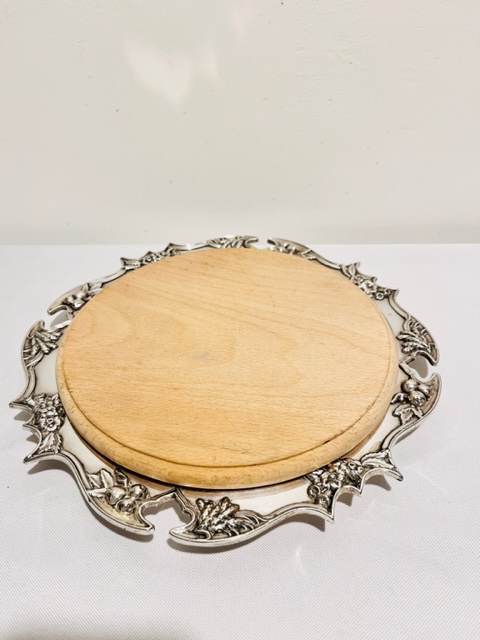 Round Antique Silver Plated Bread Board on Tray