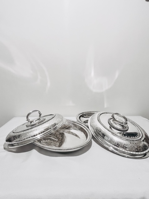 Handsome Pair of Antique Silver Plated Entree Dishes