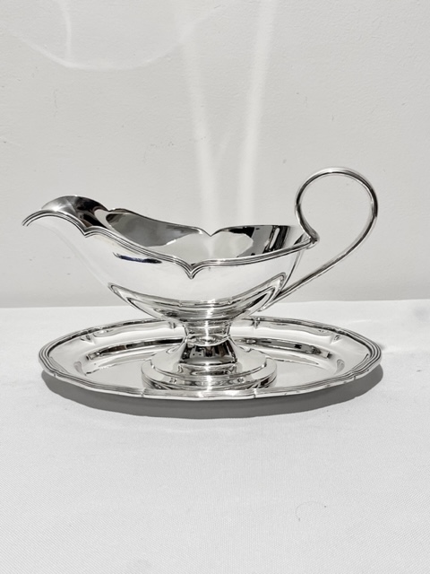 Handsome Antique Silver Plated Gravy Boat Jug on Drip Tray (c.1890)