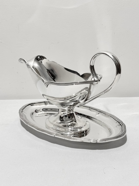 Handsome Antique Silver Plated Gravy Boat Jug on Drip Tray